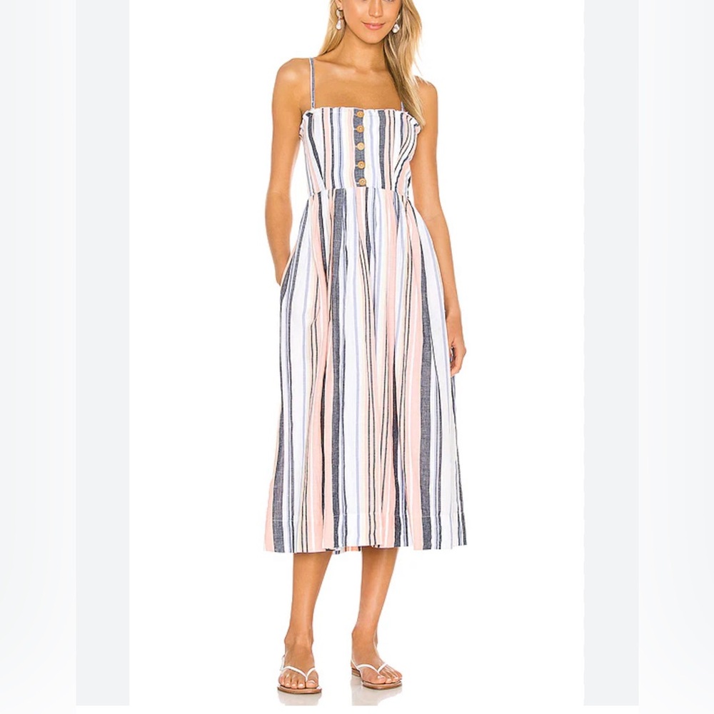 Free People White Lilah Strapless Stripe Boho Cotton Midi Casual Dress SZ Large
